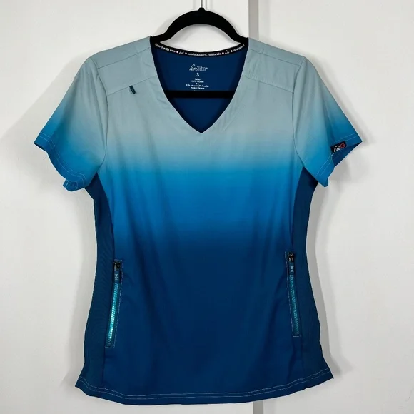 Koi Lite Reform Ombre‎ V-Neck Top, S, Electric Blue and Navy, Scrubs - Picture 10 of 14